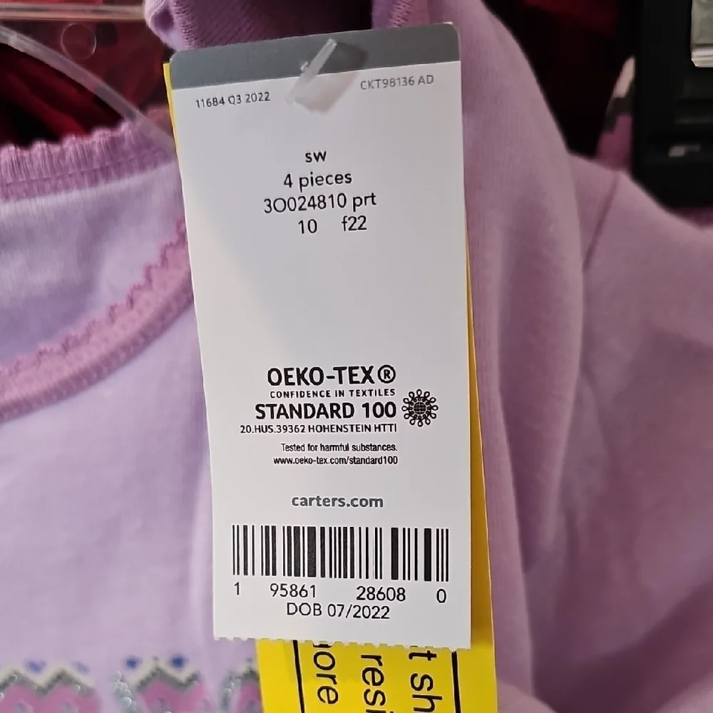 Carter's NWT Cozy Girls Glitter Pajamas Set - Purple and White Size 10/10A